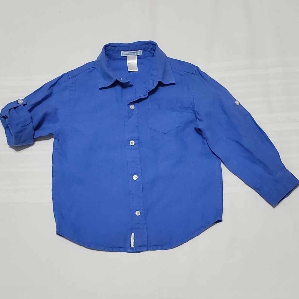 Janie and Jack Boys Button Down Blue Linen Shirt